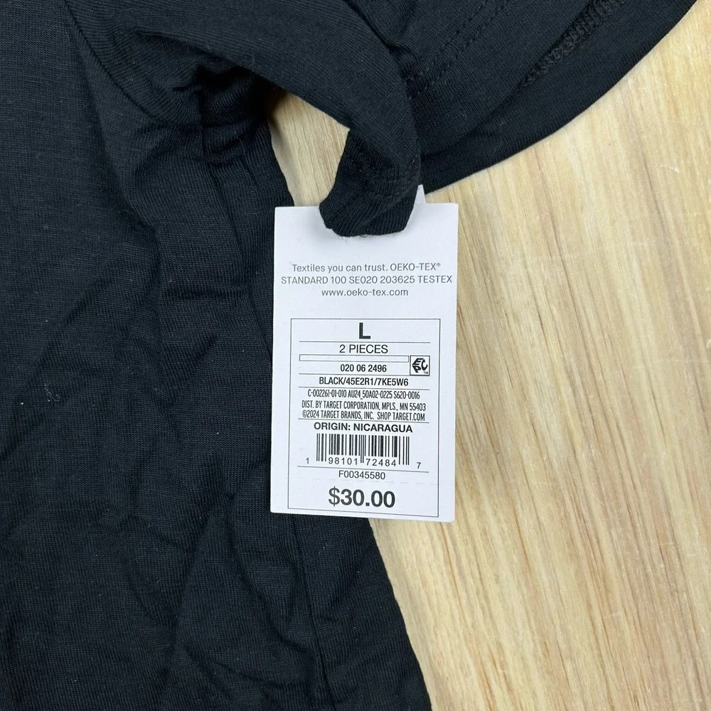 Auden NEW L V-Neck Cloud Knit Sleepwear Short Sleeve Tee‎ Top Black Women